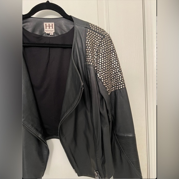 Haute Hippie Lambskin Leather Jacket 
w/ Studded Embellished Shoulders Sz Small - Picture 7 of 16